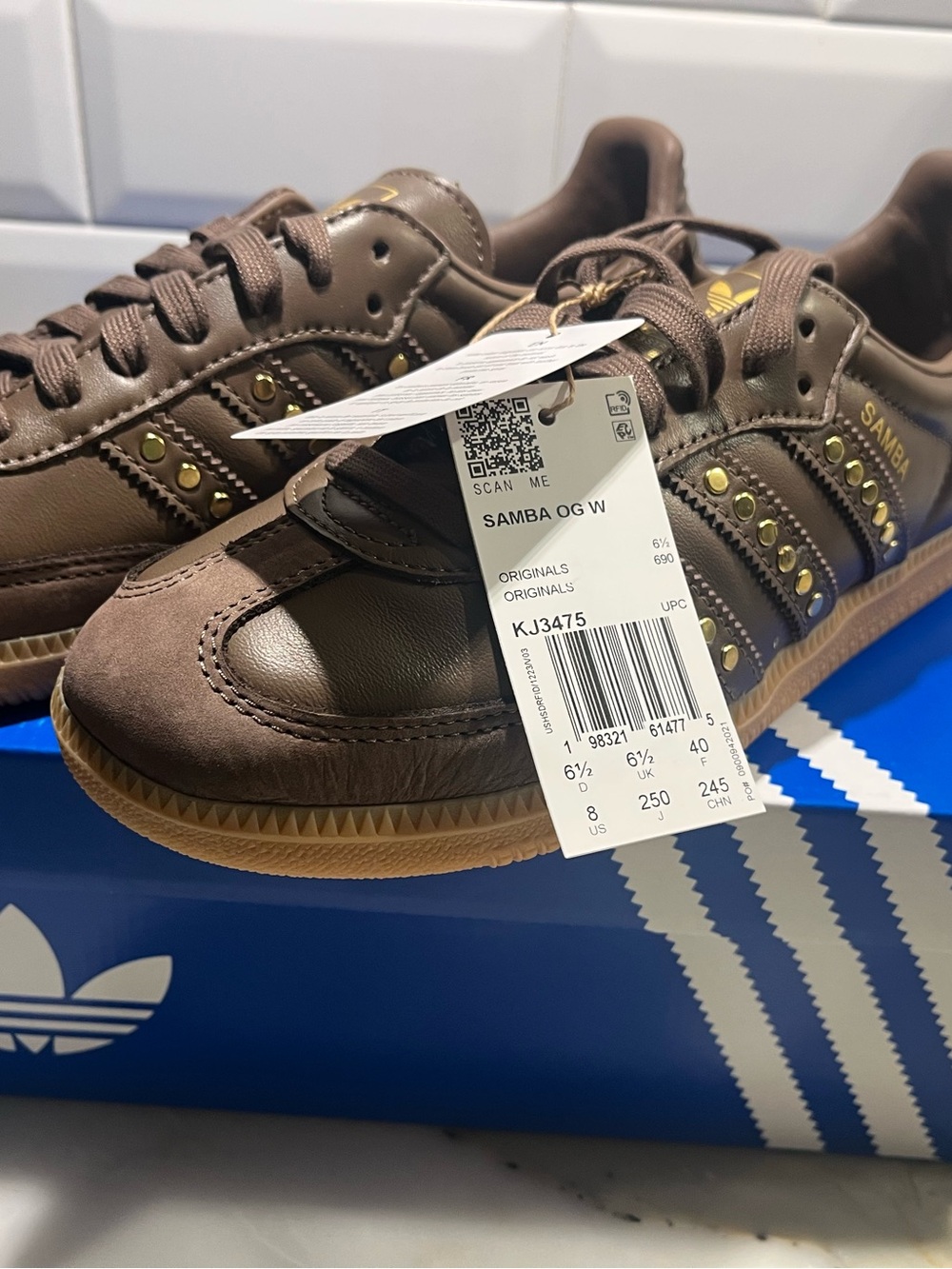 adidas Samba Leather Sneakers in Brown with Gold Accents - Picture 6 of 9